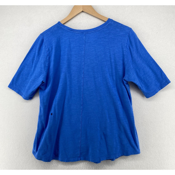 EILEEN FISHER Top M Organic Cotton Slub Jersey Crewneck Short Sleeve Blue - Picture 3 of 11